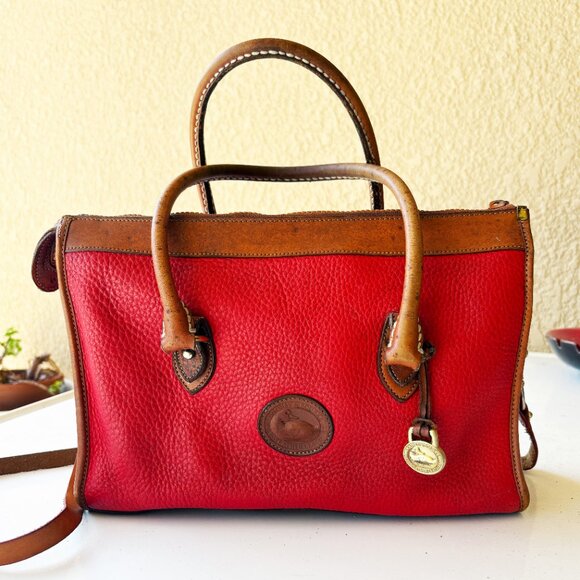 Dooney & Bourke Bag AWL Red & Tan Leather Shoulder Satchel Vintage DAMAGED - Picture 5 of 11